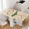 Folding Dining Table with 6 Wheels, Drop Leaf Table with Drawer & Storage Shelf, Modern Wood Kitchen and Dining Room Furniture, - 4 of 4