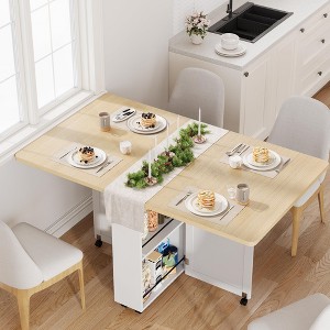 51.5" Folding Dining Table with Storage, 6-Wheel Kitchen Table with Drawer & Shelves, Compact Table for Small Apartments - 1 of 4