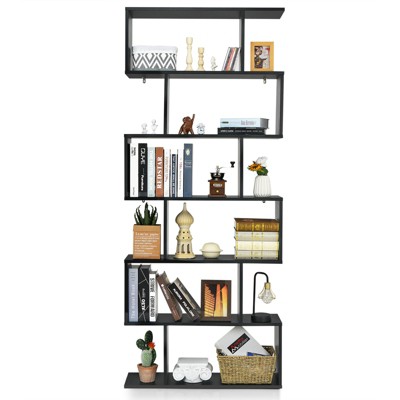 Tangkula 6-Tier S-Shaped Wooden Bookshelf Storage Bookcase Multifunctional  Display Stand Shelf