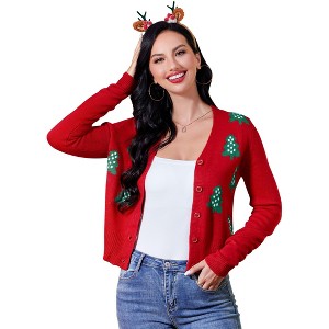 Coolmee Women's Cardigan Open Front Button Up Sweaters Long Sleeve Shrug Xmas Holiday Sweaters Cardigan - 1 of 4