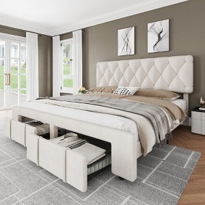 Bed Frame with 2 Drawers, Upholstered Platform Bed with Storage, No Box Spring Needed - 1 of 4