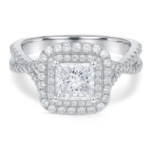 1 Carat Square Cut Moissanite Ring - Double Halo Ring - Cluster Ring - 18k White Gold Plated - 1 of 4