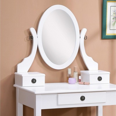White Wood Vanity Table with Adjustable Mirror and Stool