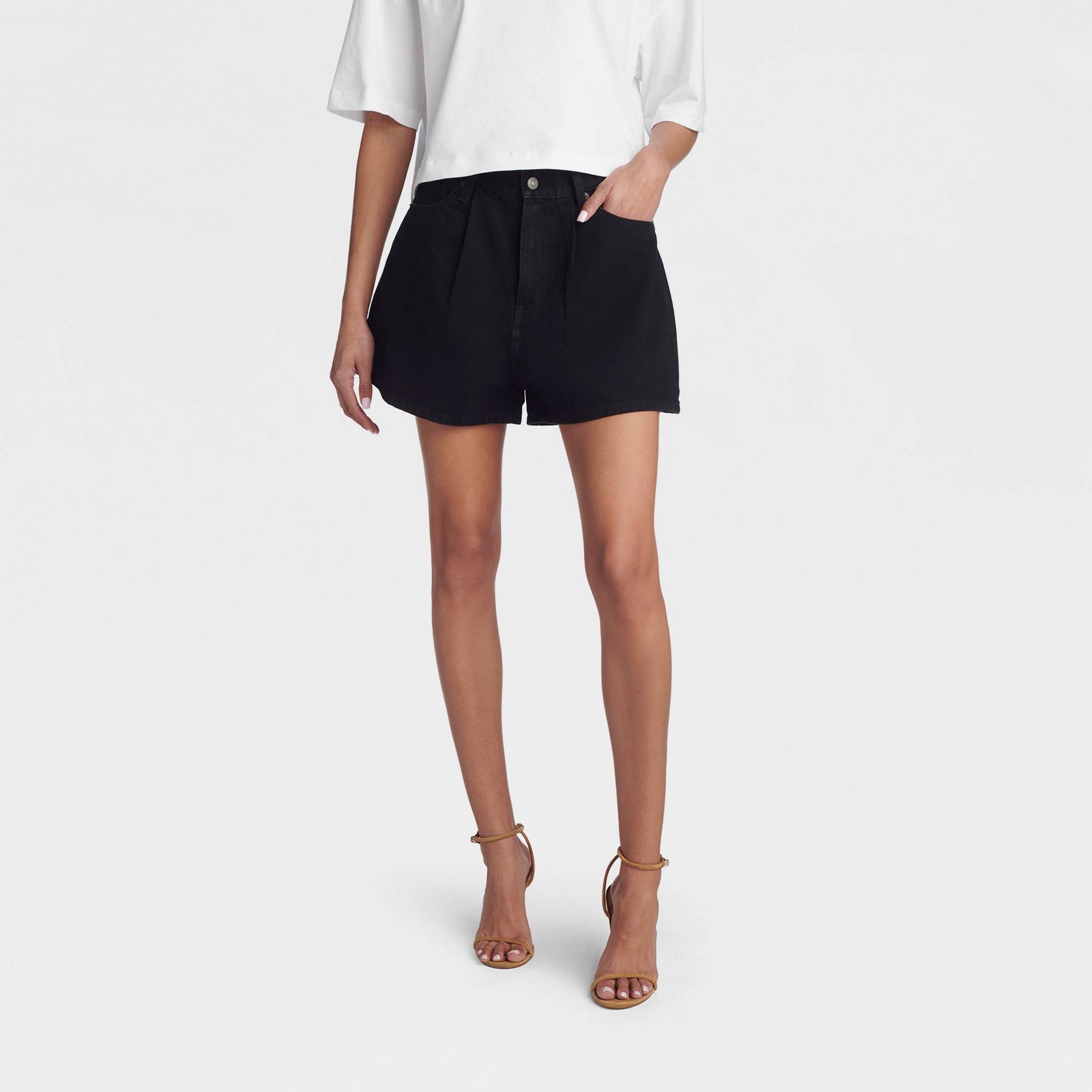 KBB by KAHLANA Women’s ‘The Pleated Denim Shorts’ - Black