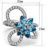 Slickblue High Polished Stainless Steel Ring with Sea Blue Flower Design, Clear Crystal Accents, Women's Ring, Size 5-10 - 2 of 4