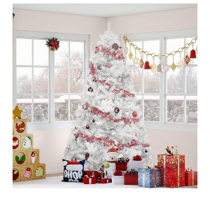 6ft/7.5ft White Spruce Artificial Christmas Tree Artificial Unlit Pine Tree with 880/1258 Branch Tips and Metal Hinges & Foldable Base - 1 of 4