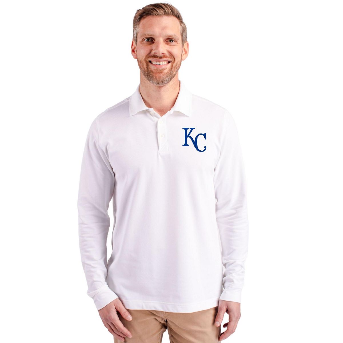 Kansas City Royals Cutter & Buck Advantage Eco Tri-Blend Pique Mens Long Sleeve Polo - thumbnail 3