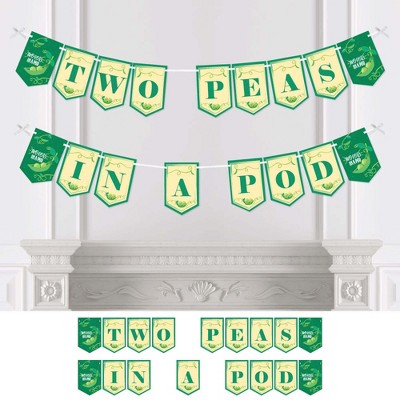 Big Dot of Happiness Double the Fun - Twins Two Peas in a Pod - Baby Shower Bunting Banner - Party Decorations - Two Peas in A Pod