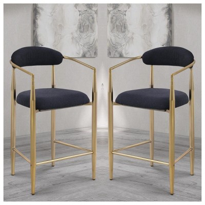 Set of 2 Modern Boucle Upholstered Height Bar Stools,Metal Frame Barstool with Arms and Footrest,Bar Stool for Kitchen Dining Room-Coolbibila