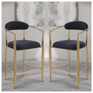 Set of 2 Modern Boucle Upholstered Height Bar Stools,Metal Frame Barstool with Arms and Footrest,Bar Stool for Kitchen Dining Room-Coolbibila - 1 of 4