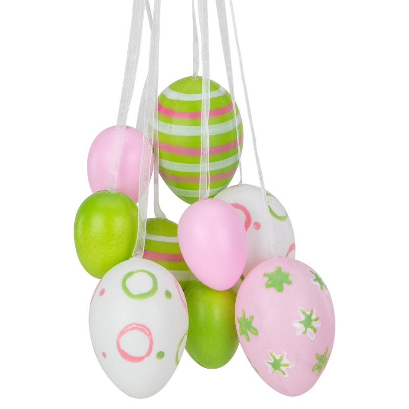 Northlight 17" Floral Striped Spring Easter Egg Cluster Hanging Decoration - White/Pink, 3 of 6