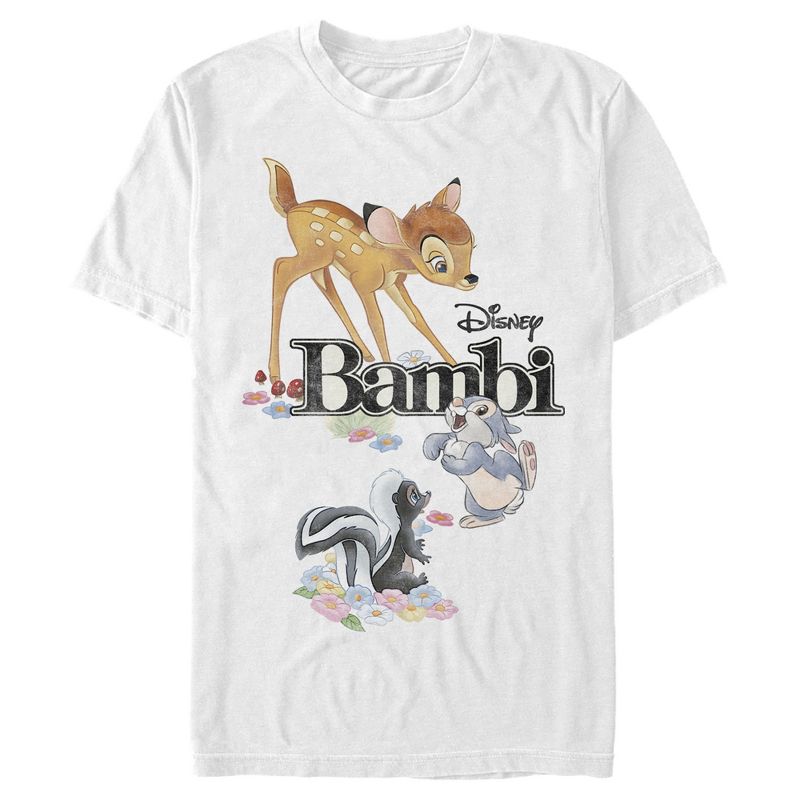 Men's Bambi Movie Logo With Flower and Thumper T-Shirt, 1 of 6