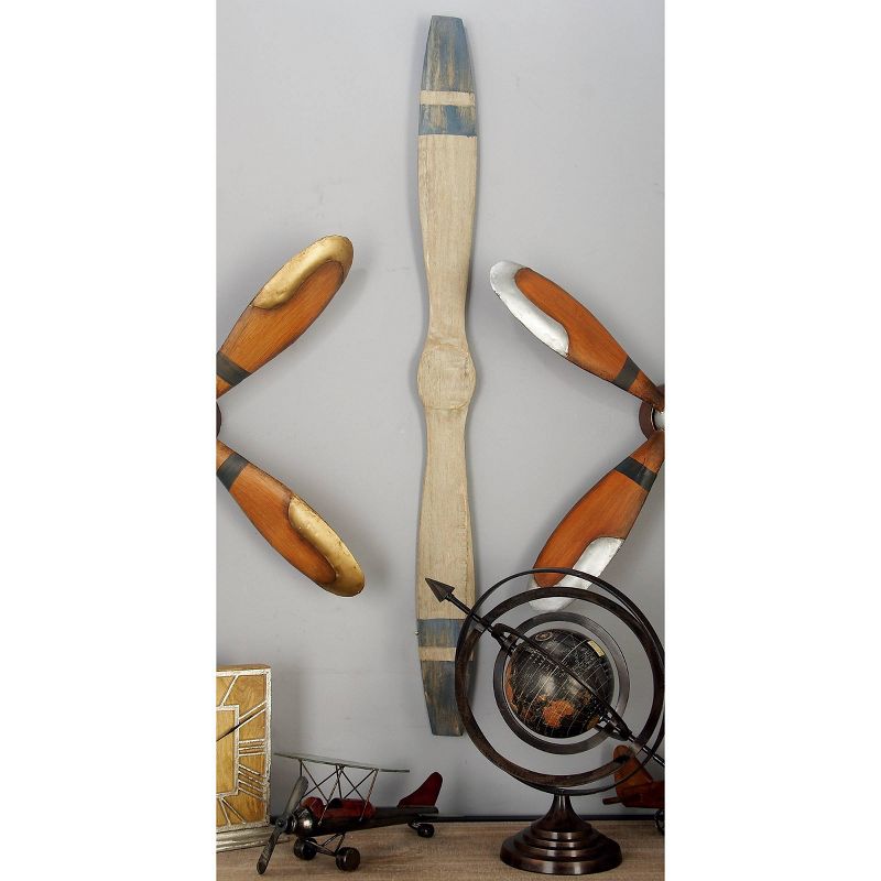 Wood Airplane Propeller 2 Blade Wall Decor with Aviation Detailing Brown - Olivia &#38; May, 1 of 8