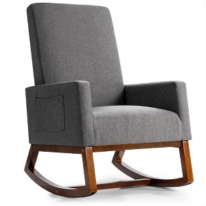 Costway Mid Century Retro Fabric Upholstered  Rocking Chair Nursery Armchair Gray - 1 of 4