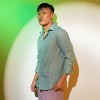 Campus Sutra Men Men's Sea Green Ribbed-Striped Shirt - 3 of 4