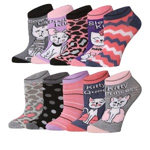 Tipi Toe Womens 10 Pairs Kitty Prints Pattern & Mix Colors For Vibrant Style Low Cut/No Show Socks - 1 of 4