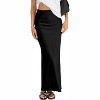Women's Elegant Satin Maxi Skirt - High Waist A-Line Long Skirt with Smooth Zipper Plain Black - 2 of 4