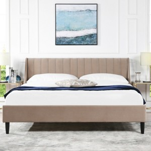 TiramisuBest King Vertical Tufted Headboard Bed Set, Mink Beige Velvet - 1 of 4
