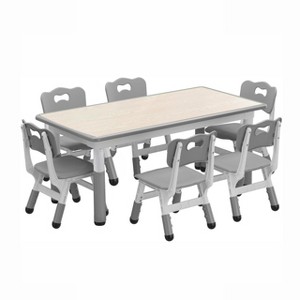 Kids Table and 6 Chair Set, Height Adjustable, Multifunctional Desk, Ergonomically Designed Chairs, for Classroom, Daycares - 1 of 4
