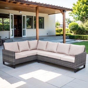 Buenhomino 6-Seater Outdoor Sectional Sofa L Shaped Couch Patio Conversation Furniture Set, Wicker Patio Sectional Sofa with Removable Cushion - 1 of 4