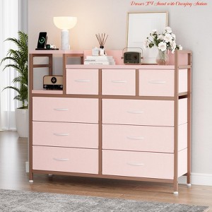 Living Room 9-Drawer TV Stand Dresser w/ Charging Station, Modern Media Console w/ Power Outlets & Open Shelf - 1 of 4