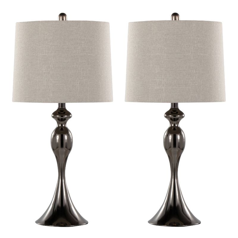 LumiSource (Set of 2) Ashland 27&#34; Contemporary Metal Table Lamps Gun Metal with Light Gray Textured Slub Linen Shade from Grandview Gallery, 1 of 6