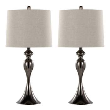 LumiSource (Set of 2) Ashland 27" Contemporary Metal Table Lamps Gun Metal with Light Gray Textured Slub Linen Shade from Grandview Gallery
