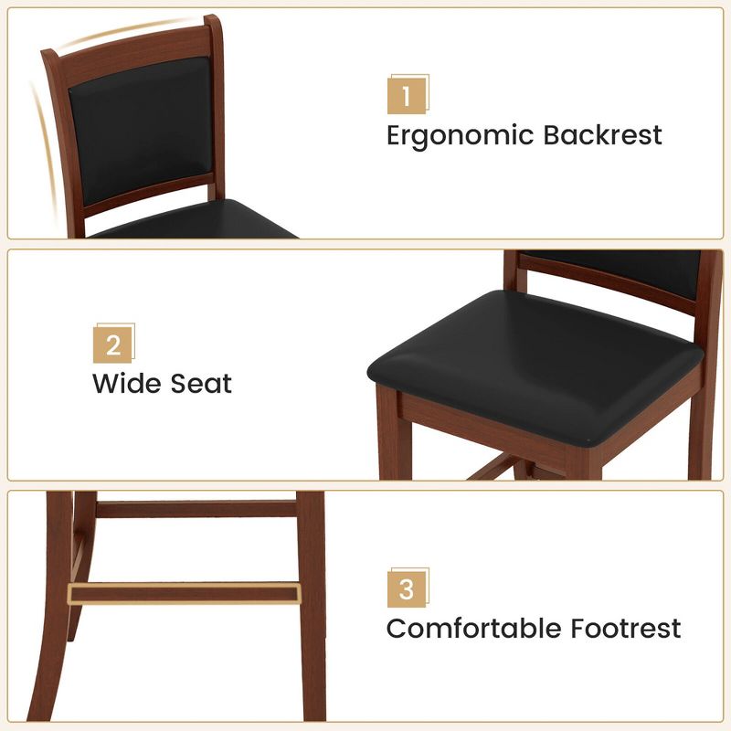 Tangkula Upholstered Counter Stool Set of 4 w/ Solid Rubber Wood Frame Ergonomic Backrest, 5 of 9