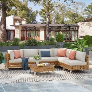 YOOCOZZ 7-Piece Wicker Outdoor Conversation Set with Cushions, Coffee Table, and Sectional Sofa - 1 of 4