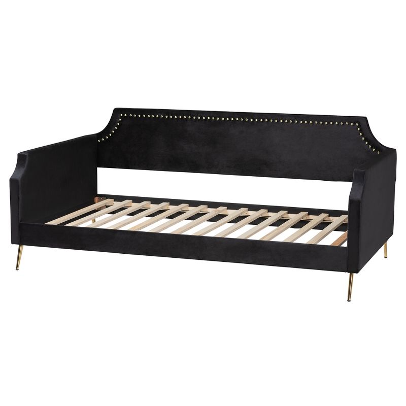 Baxton Studio Pita Traditional Glam and Luxe Black Velvet and Gold Metal Twin Size Daybed, 4 of 10