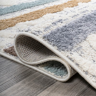 Gray Stripe Synthetic Flat Woven Reversible Rug