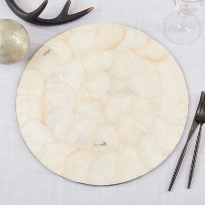 Black and White Floral Capiz Shell Round Placemats, Set of 4