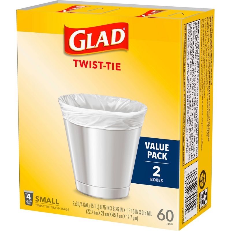 Glad Small Trash Bags 4 Gallon Twist Tie Value Pack - White - 60ct, 4 of 11