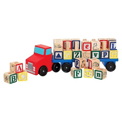 melissa & doug classic abc wooden block cart educational toy with 30 solid wood blocks