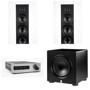 Elac DS-A101-G - Discovery Amplifier with Wi-Fi - Grey, Two Elac DF53-BK - Debut 3.0 5.25" Floor Speaker - Black and Elac PS350-BK - Varro Premium ... - 1 of 4