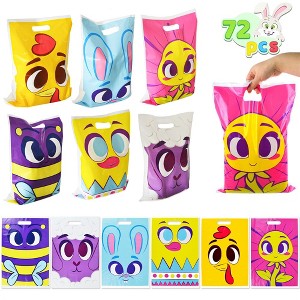 JOYIN 72 Pcs Easter Large Plastic Tote Bags Easter Goodie Treat Gift Bags with Handles for Egg Hunt - 1 of 4