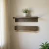HomeRoots Set Of Two Brown Wood Wall Mounted Accent Shelves With Hooks - 2 of 4