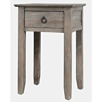 Devon Gray-Wash Distressed Pine End Table with Storage Drawer