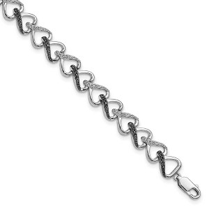 Black Bow Jewelry Black & White Diamond 8mm Heart Bracelet in Sterling Silver, 7.5 Inch - 1 of 4