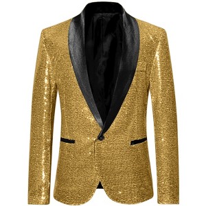 INSPIRE CHIC Men's Shawl Lapel One Button Tuxedo Wedding Shiny Sequin Blazer - 1 of 4
