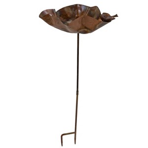 Sunnydaze Outdoor Staked Metal Bird Bath with Bird Figurine - Copper UV-Resistant Finish - 34.25" H - 1 of 4