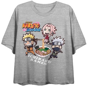 Naruto Shippuden Chibi Characters Eating Ramen Athletic Heather Women's Crop- - 1 of 3