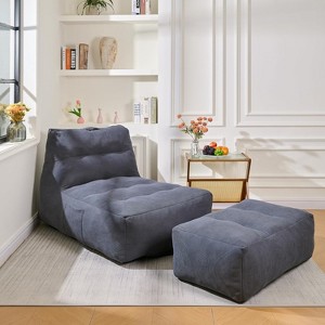 Hooseng Giant Bean Bag Chair with Ottoman, Lounge Beanbag Lounger with Pillow for Adults, Oversized Beanbag Lazy Floor Sofa for Living Room, Bedroom - 1 of 4