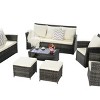 Outdoor 7 Pcs Patio Furniture Set, Rattan Sofa Set with Loveseat and Table, Sofas with Steel Frame and Water-Resistant PE Cushions-Coolbibila - 2 of 4