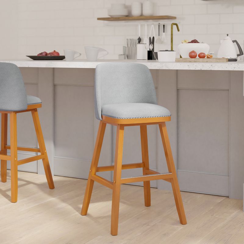 Emma and Oliver Upholstered Mid-Back Stools with Nailhead Accent Trim & Wood Frames, 2 of 11