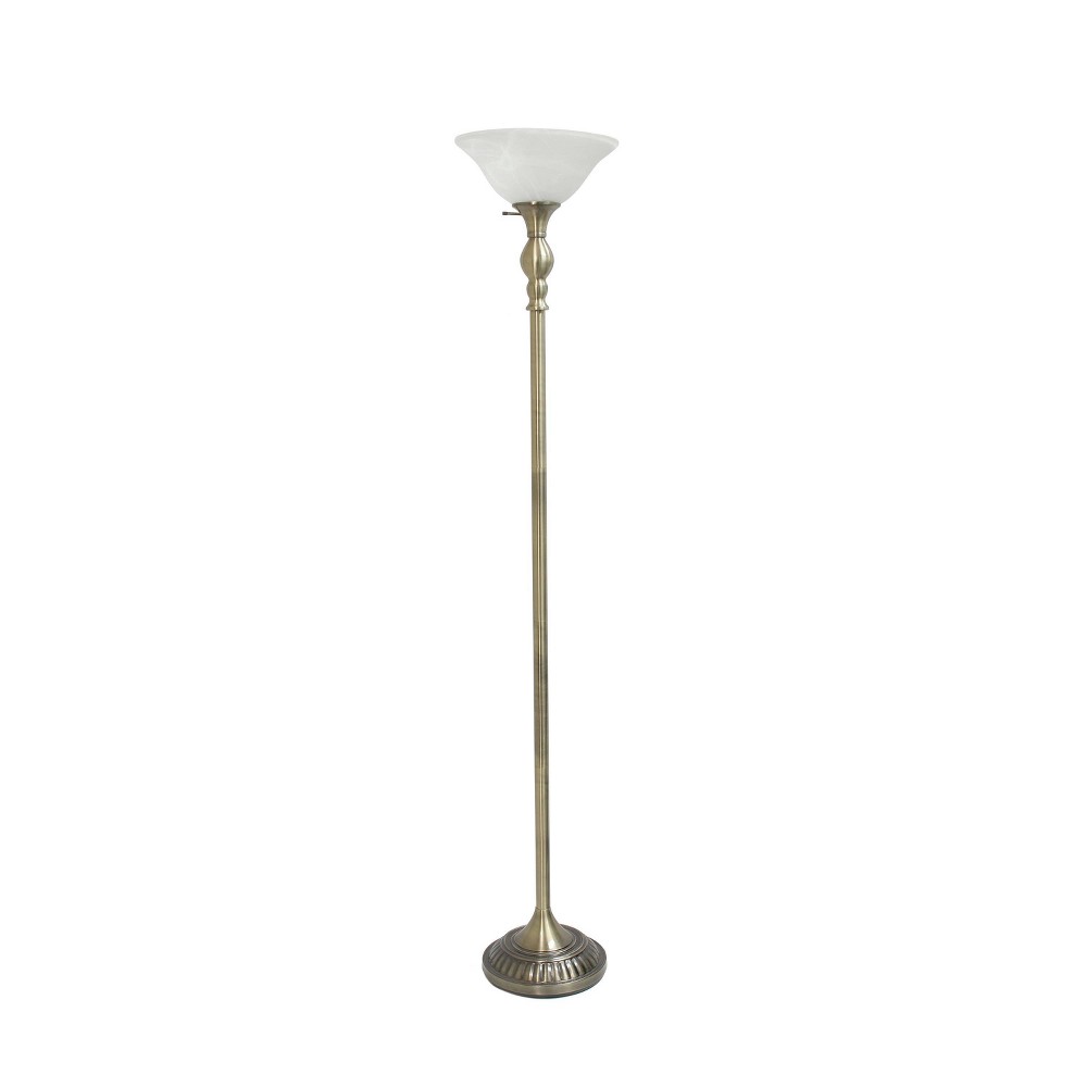 Photos - Floodlight / Street Light 1-Light Torchiere Floor Lamp with Marbleized Glass Shade Antique Brass - Elegant Designs: Standing Lamp for Bedroom, UL List