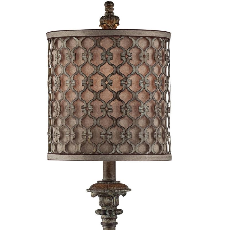 Regency Hill French Buffet Table Lamp Beige Scroll Metal Lattice Candlestick Framed Cylinder Shade for Dining Room, 3 of 8