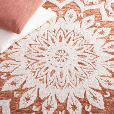 Ivory and Pink Floral Hand Tufted Wool Area Rug 8' x 10'