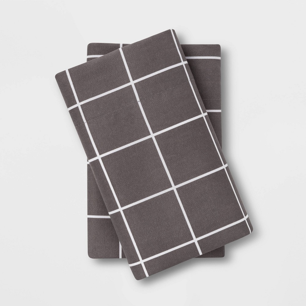 King Microfiber Printed Pattern Pillowcase Set Grid - Room Essentials