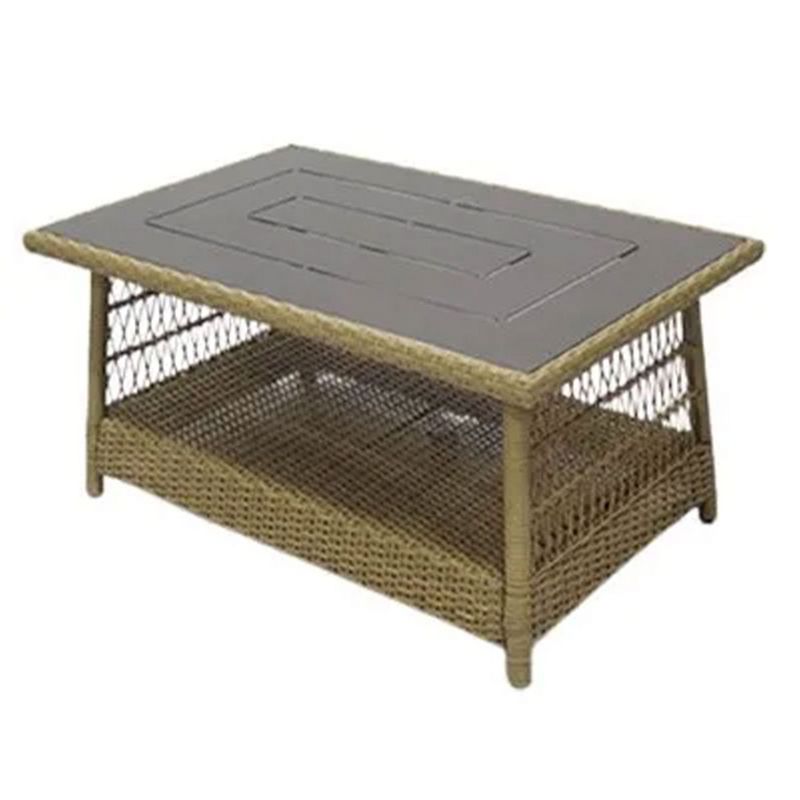 Four Seasons Courtyard Positano 40" x 26" Rectangular All-Weather Outdoor Open Weave Wicker Coffee Table with Decorative Top and Bottom Shelf, Brown, 1 of 7